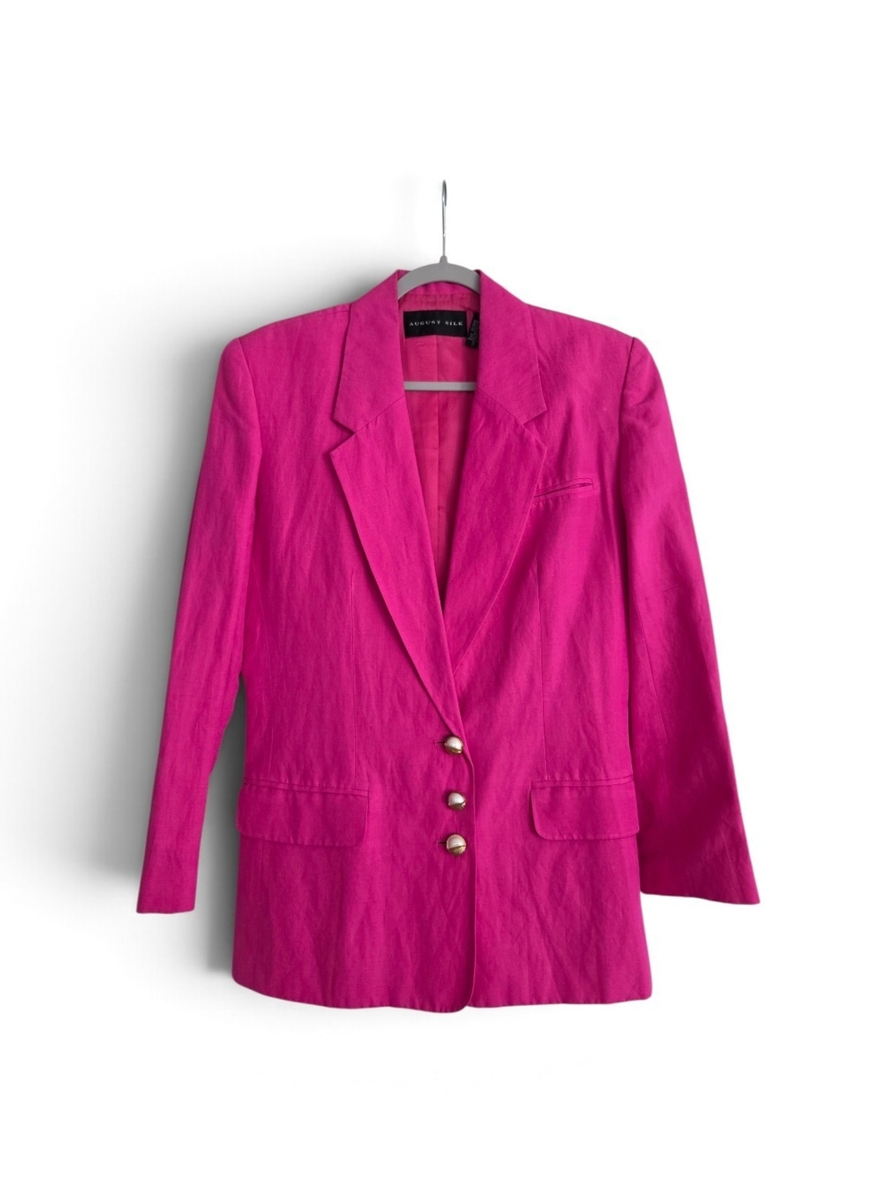 VINTAGE August Silk Silk/Linen Blend Fuchsia Single-Breasted Blazer